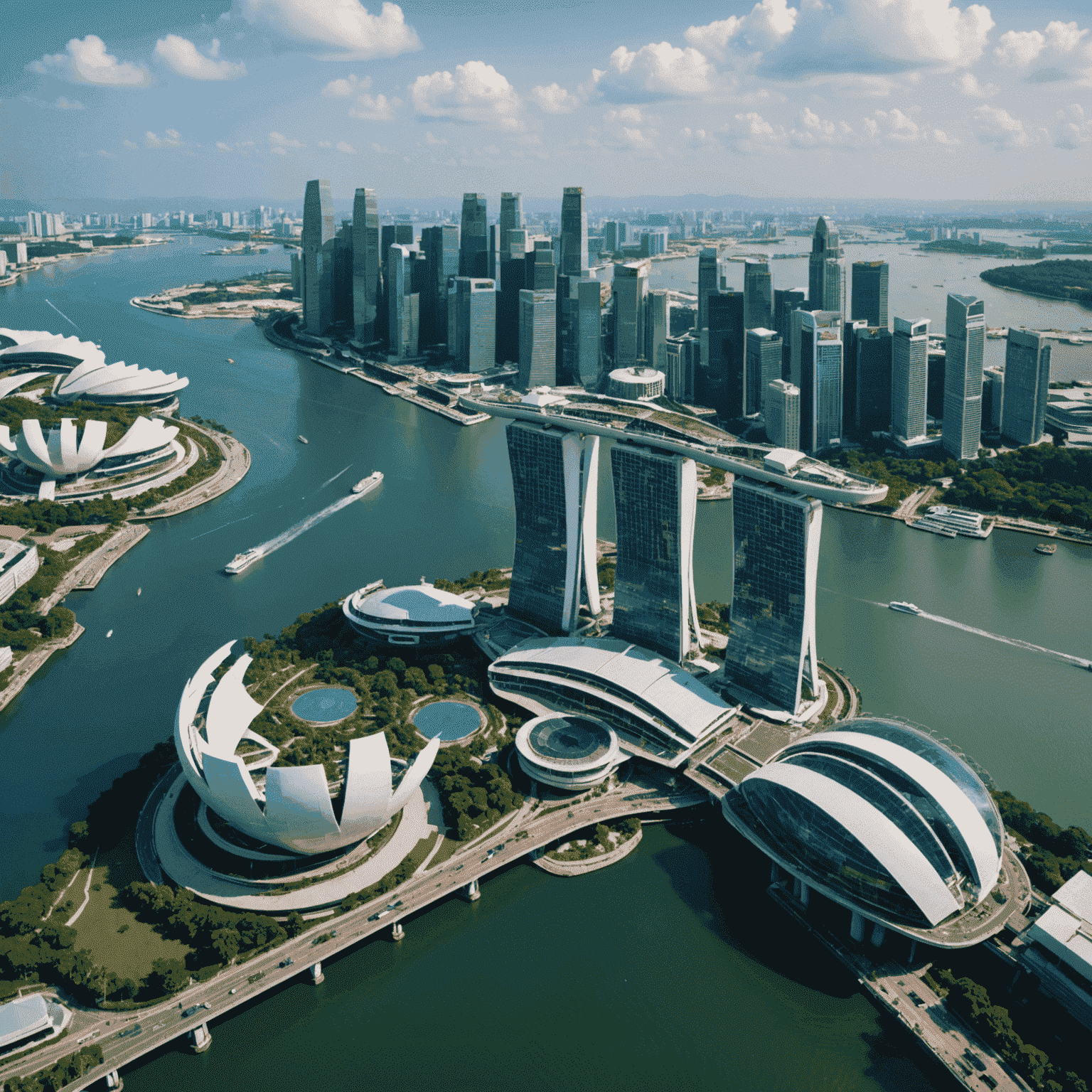 Singapore skyline featuring iconic landmarks like Marina Bay Sands and the Singapore Flyer, symbolizing the city's economic prowess and investment potential